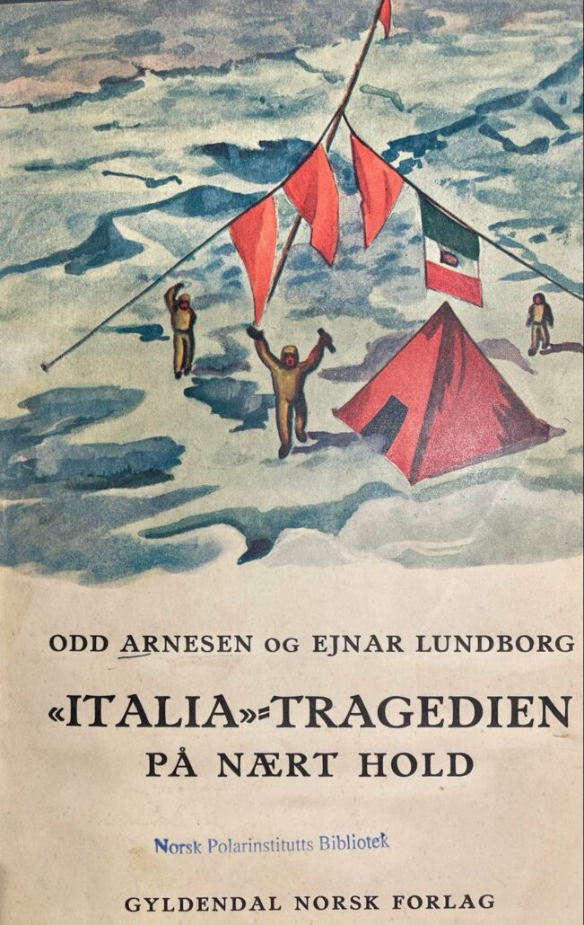 Bokomslag med tegning av rødt telt på isen og tre personer