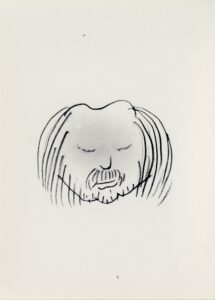Enkel karikaturtegning av mann med skjegg og noen få hårstrå