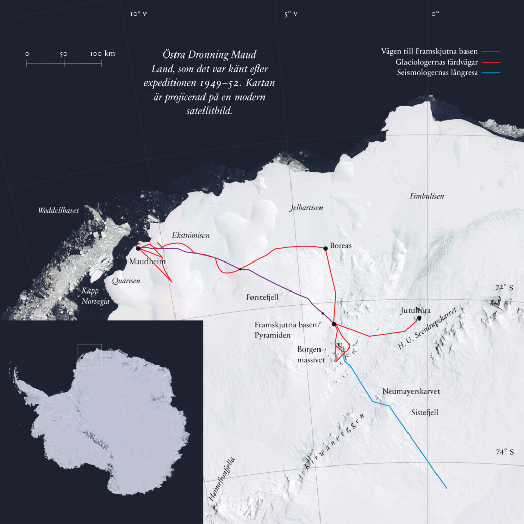 Reiseruter 1949 Maudheim, Dronning Maud Land, Antarktis