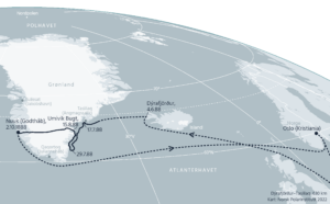 Kart over Grønlandsekspedisjones rute