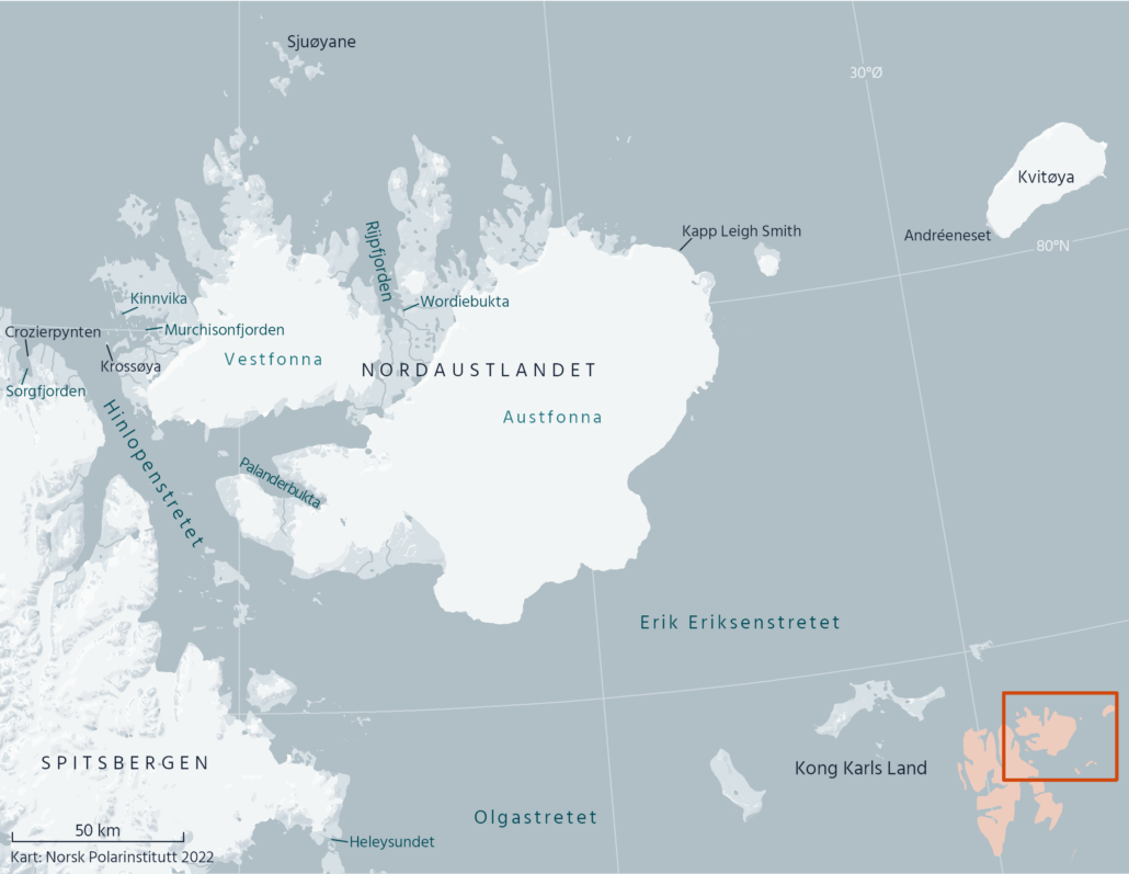 Kart over Nordaust Svalbard